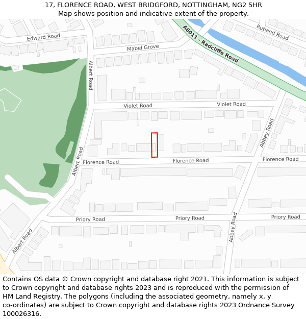 17, FLORENCE ROAD, WEST BRIDGFORD, NOTTINGHAM, NG2 5HR: Location map and indicative extent of plot