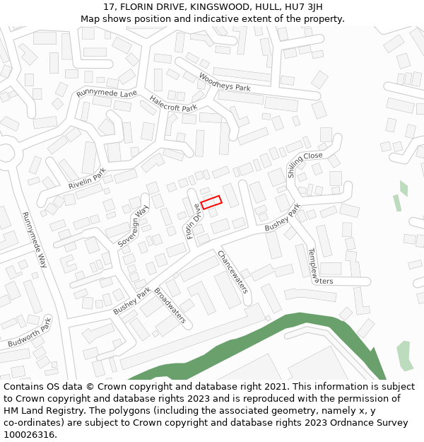 17, FLORIN DRIVE, KINGSWOOD, HULL, HU7 3JH: Location map and indicative extent of plot