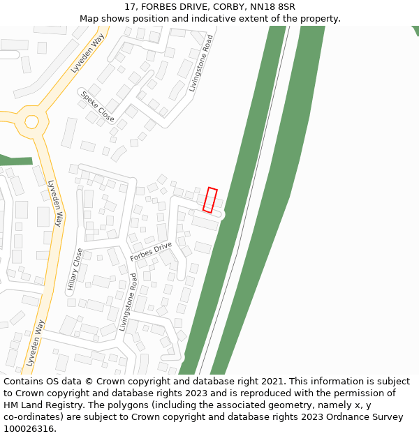 17, FORBES DRIVE, CORBY, NN18 8SR: Location map and indicative extent of plot