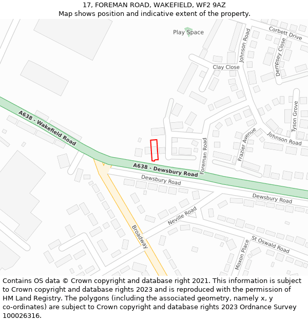 17, FOREMAN ROAD, WAKEFIELD, WF2 9AZ: Location map and indicative extent of plot