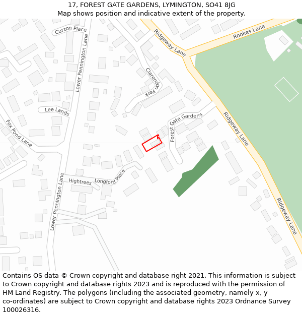 17, FOREST GATE GARDENS, LYMINGTON, SO41 8JG: Location map and indicative extent of plot