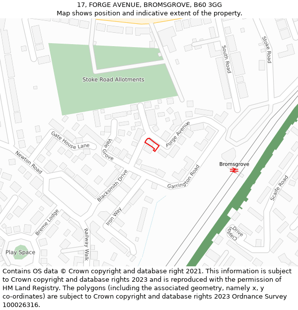 17, FORGE AVENUE, BROMSGROVE, B60 3GG: Location map and indicative extent of plot