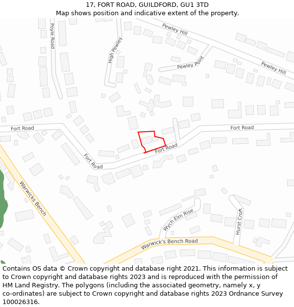 17, FORT ROAD, GUILDFORD, GU1 3TD: Location map and indicative extent of plot