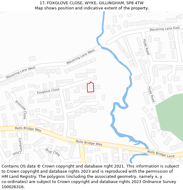 17, FOXGLOVE CLOSE, WYKE, GILLINGHAM, SP8 4TW: Location map and indicative extent of plot