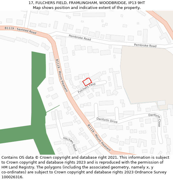 17, FULCHERS FIELD, FRAMLINGHAM, WOODBRIDGE, IP13 9HT: Location map and indicative extent of plot