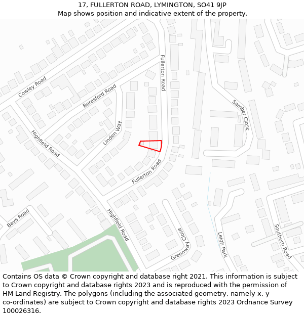 17, FULLERTON ROAD, LYMINGTON, SO41 9JP: Location map and indicative extent of plot