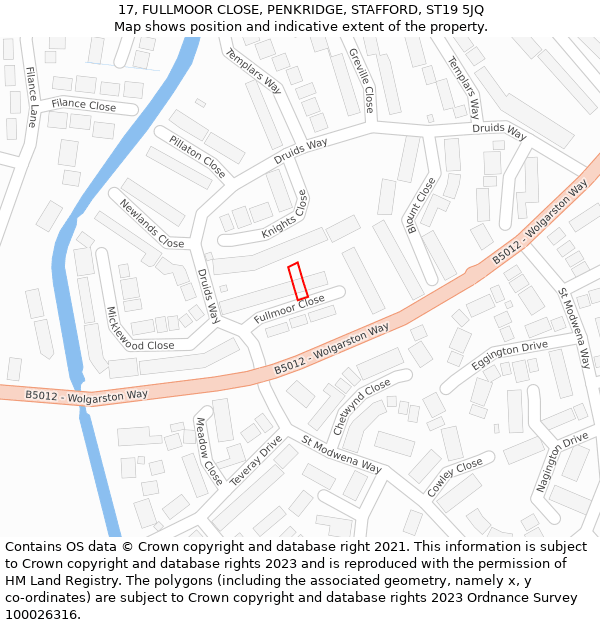 17, FULLMOOR CLOSE, PENKRIDGE, STAFFORD, ST19 5JQ: Location map and indicative extent of plot