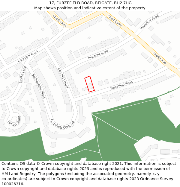 17, FURZEFIELD ROAD, REIGATE, RH2 7HG: Location map and indicative extent of plot