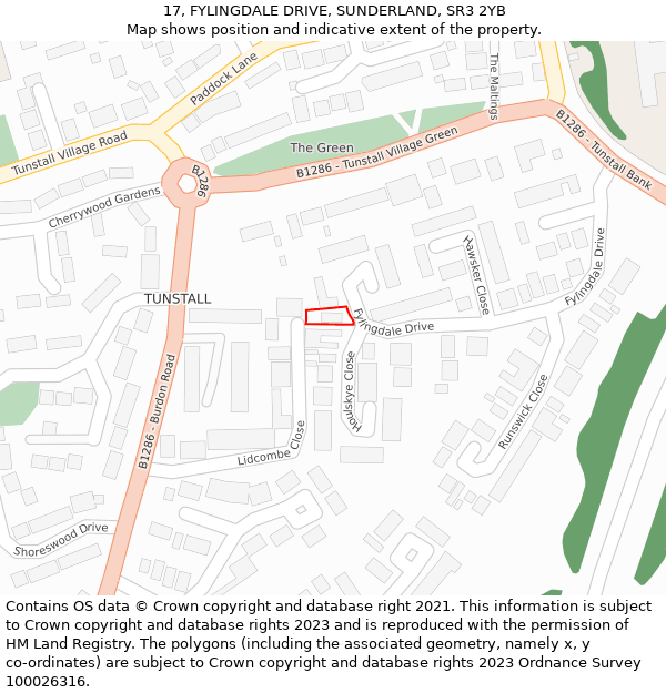 17, FYLINGDALE DRIVE, SUNDERLAND, SR3 2YB: Location map and indicative extent of plot