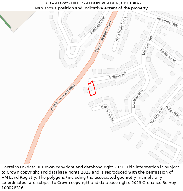 17, GALLOWS HILL, SAFFRON WALDEN, CB11 4DA: Location map and indicative extent of plot