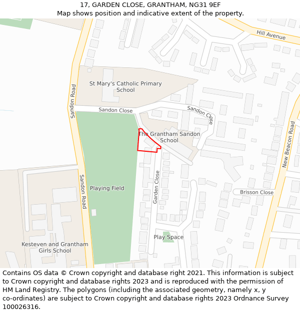 17, GARDEN CLOSE, GRANTHAM, NG31 9EF: Location map and indicative extent of plot