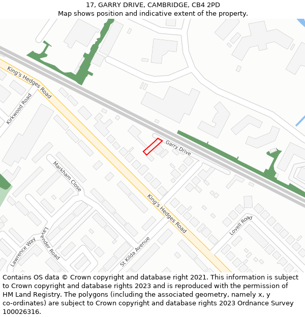 17, GARRY DRIVE, CAMBRIDGE, CB4 2PD: Location map and indicative extent of plot