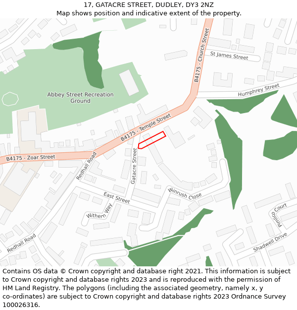 17, GATACRE STREET, DUDLEY, DY3 2NZ: Location map and indicative extent of plot