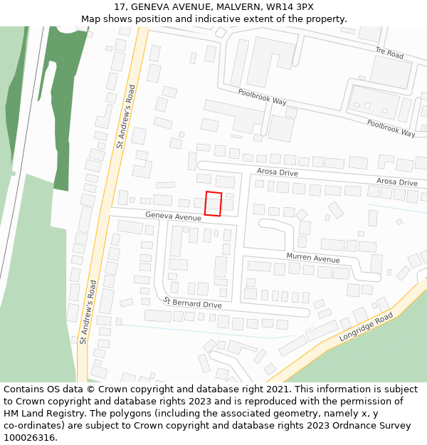 17, GENEVA AVENUE, MALVERN, WR14 3PX: Location map and indicative extent of plot