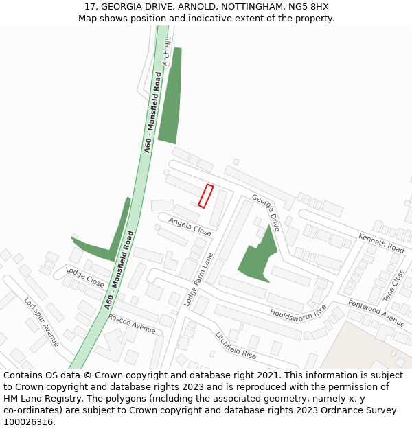 17, GEORGIA DRIVE, ARNOLD, NOTTINGHAM, NG5 8HX: Location map and indicative extent of plot