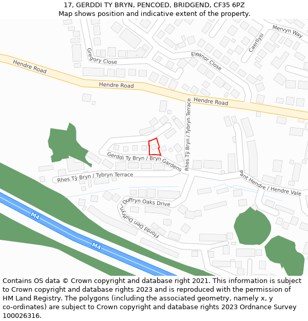 17, GERDDI TY BRYN, PENCOED, BRIDGEND, CF35 6PZ: Location map and indicative extent of plot