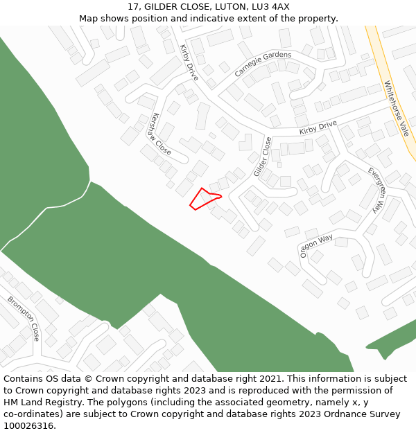 17, GILDER CLOSE, LUTON, LU3 4AX: Location map and indicative extent of plot