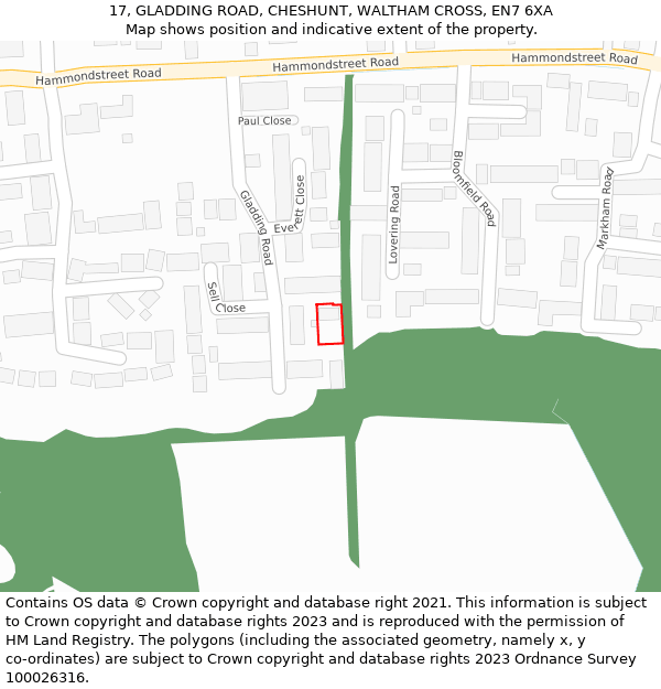 17, GLADDING ROAD, CHESHUNT, WALTHAM CROSS, EN7 6XA: Location map and indicative extent of plot