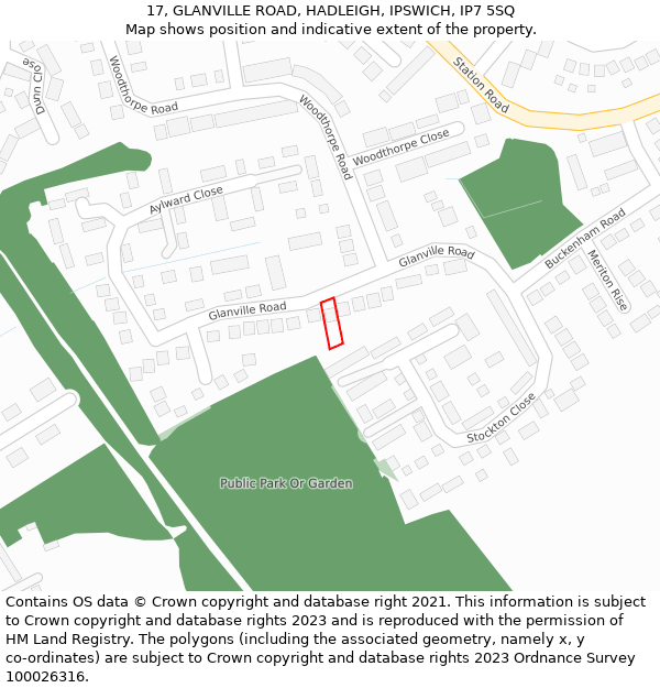 17, GLANVILLE ROAD, HADLEIGH, IPSWICH, IP7 5SQ: Location map and indicative extent of plot