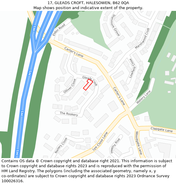 17, GLEADS CROFT, HALESOWEN, B62 0QA: Location map and indicative extent of plot