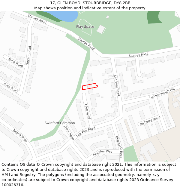 17, GLEN ROAD, STOURBRIDGE, DY8 2BB: Location map and indicative extent of plot