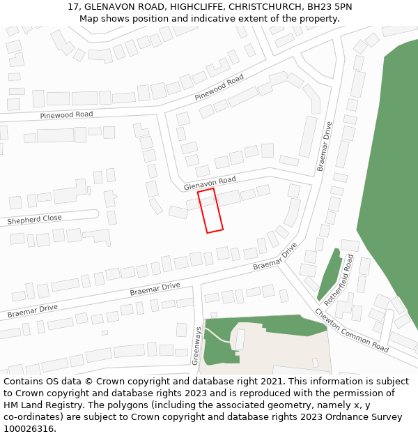 17, GLENAVON ROAD, HIGHCLIFFE, CHRISTCHURCH, BH23 5PN: Location map and indicative extent of plot