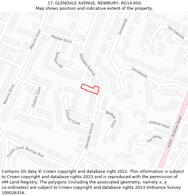 17, GLENDALE AVENUE, NEWBURY, RG14 6SG: Location map and indicative extent of plot