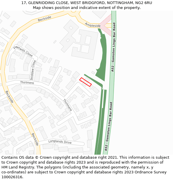 17, GLENRIDDING CLOSE, WEST BRIDGFORD, NOTTINGHAM, NG2 6RU: Location map and indicative extent of plot