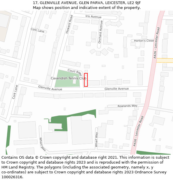 17, GLENVILLE AVENUE, GLEN PARVA, LEICESTER, LE2 9JF: Location map and indicative extent of plot