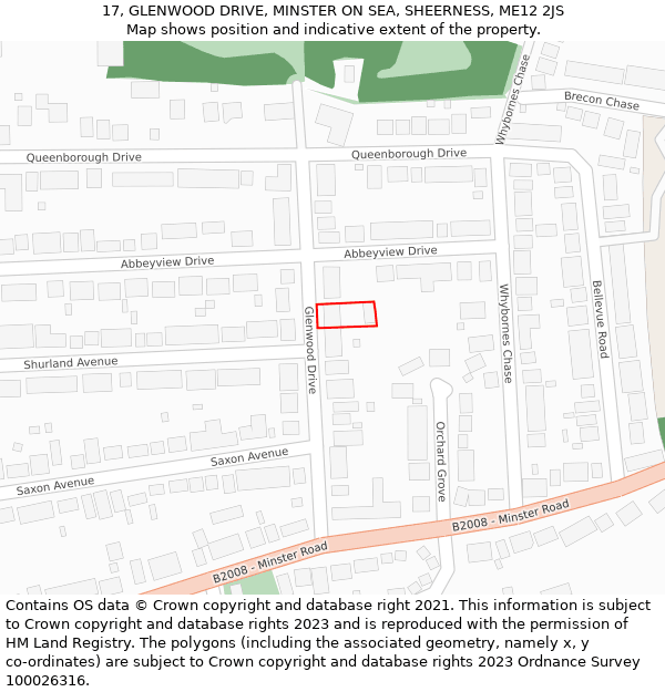 17, GLENWOOD DRIVE, MINSTER ON SEA, SHEERNESS, ME12 2JS: Location map and indicative extent of plot