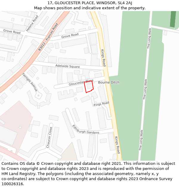 17, GLOUCESTER PLACE, WINDSOR, SL4 2AJ: Location map and indicative extent of plot