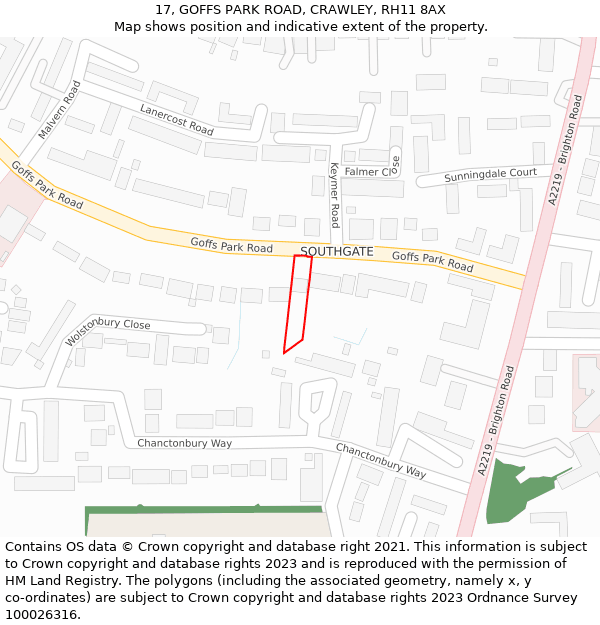 17, GOFFS PARK ROAD, CRAWLEY, RH11 8AX: Location map and indicative extent of plot