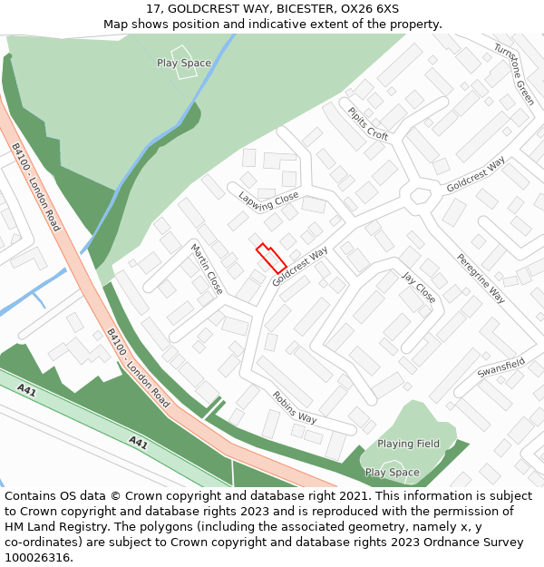 17, GOLDCREST WAY, BICESTER, OX26 6XS: Location map and indicative extent of plot