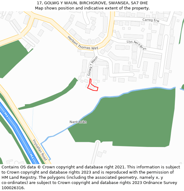 17, GOLWG Y WAUN, BIRCHGROVE, SWANSEA, SA7 0HE: Location map and indicative extent of plot