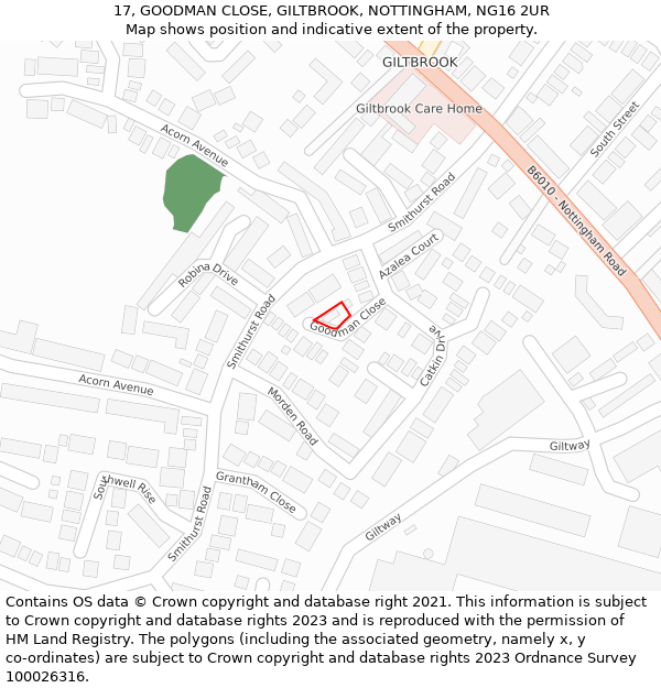 17, GOODMAN CLOSE, GILTBROOK, NOTTINGHAM, NG16 2UR: Location map and indicative extent of plot