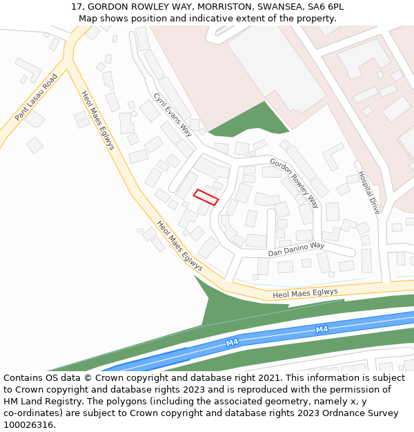 17, GORDON ROWLEY WAY, MORRISTON, SWANSEA, SA6 6PL: Location map and indicative extent of plot