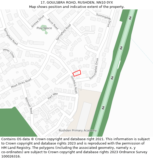 17, GOULSBRA ROAD, RUSHDEN, NN10 0YX: Location map and indicative extent of plot