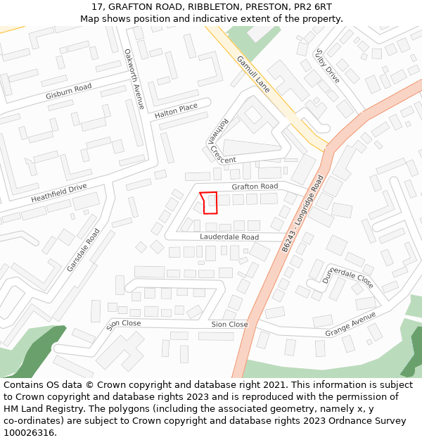 17, GRAFTON ROAD, RIBBLETON, PRESTON, PR2 6RT: Location map and indicative extent of plot