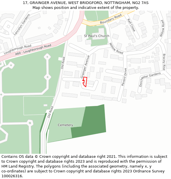 17, GRAINGER AVENUE, WEST BRIDGFORD, NOTTINGHAM, NG2 7AS: Location map and indicative extent of plot