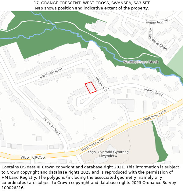 17, GRANGE CRESCENT, WEST CROSS, SWANSEA, SA3 5ET: Location map and indicative extent of plot