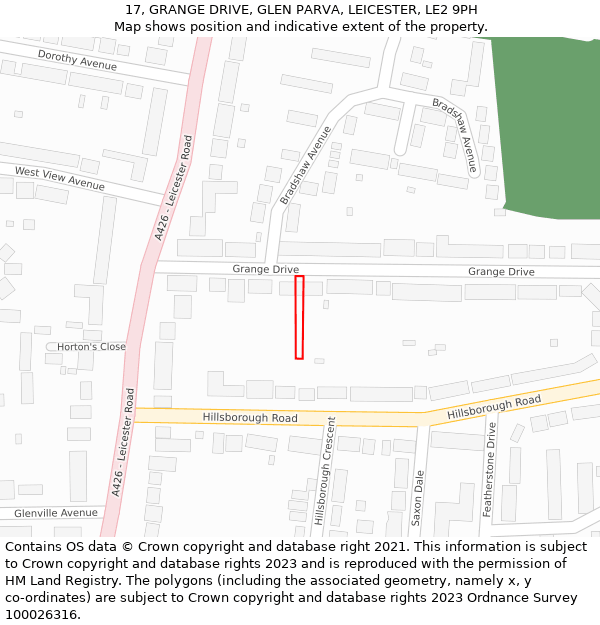 17, GRANGE DRIVE, GLEN PARVA, LEICESTER, LE2 9PH: Location map and indicative extent of plot