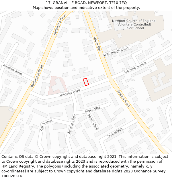 17, GRANVILLE ROAD, NEWPORT, TF10 7EQ: Location map and indicative extent of plot