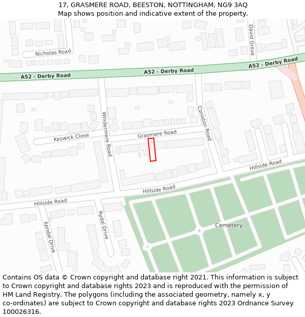 17, GRASMERE ROAD, BEESTON, NOTTINGHAM, NG9 3AQ: Location map and indicative extent of plot