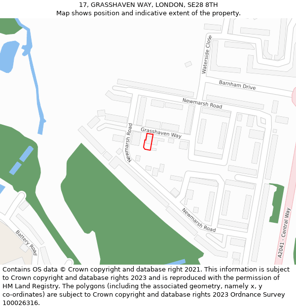 17, GRASSHAVEN WAY, LONDON, SE28 8TH: Location map and indicative extent of plot