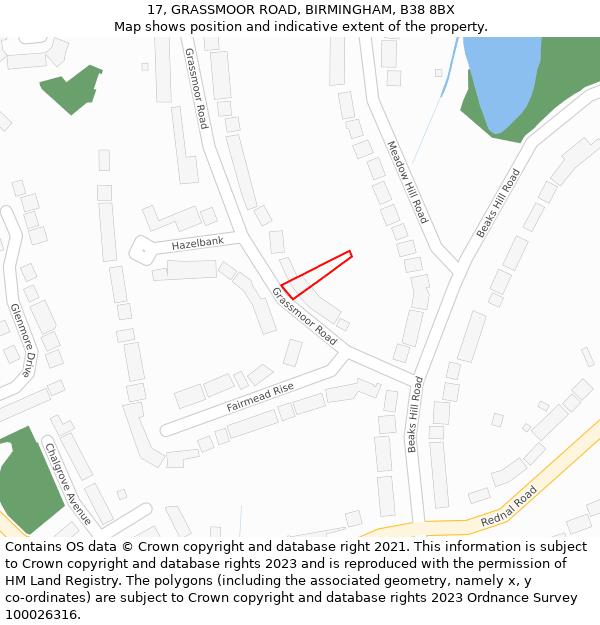 17, GRASSMOOR ROAD, BIRMINGHAM, B38 8BX: Location map and indicative extent of plot
