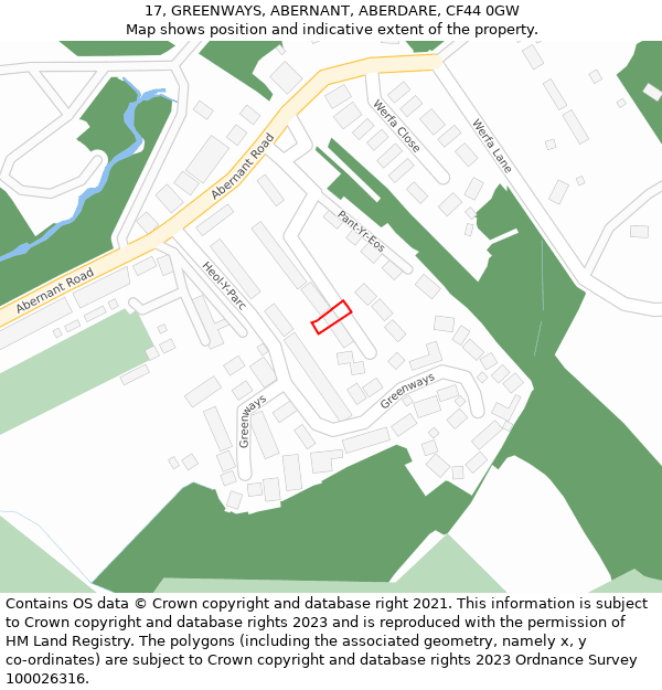 17, GREENWAYS, ABERNANT, ABERDARE, CF44 0GW: Location map and indicative extent of plot