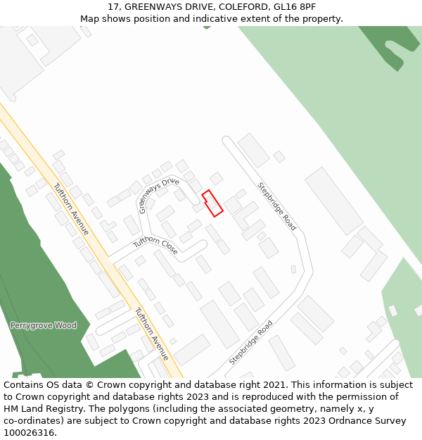 17, GREENWAYS DRIVE, COLEFORD, GL16 8PF: Location map and indicative extent of plot