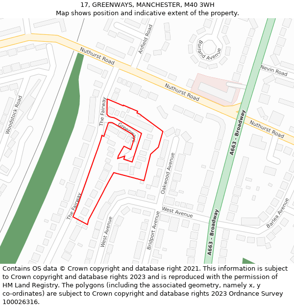 17, GREENWAYS, MANCHESTER, M40 3WH: Location map and indicative extent of plot