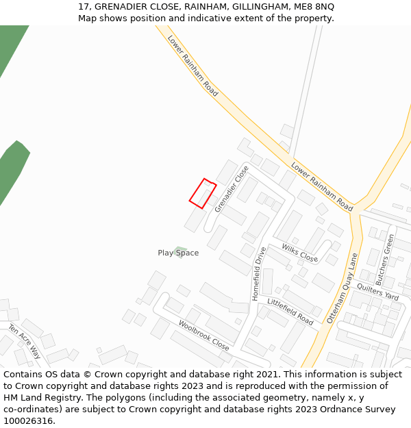 17, GRENADIER CLOSE, RAINHAM, GILLINGHAM, ME8 8NQ: Location map and indicative extent of plot