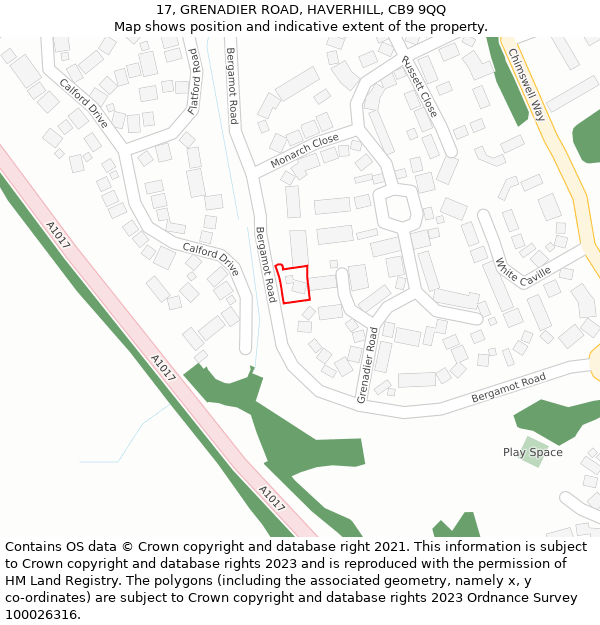 17, GRENADIER ROAD, HAVERHILL, CB9 9QQ: Location map and indicative extent of plot